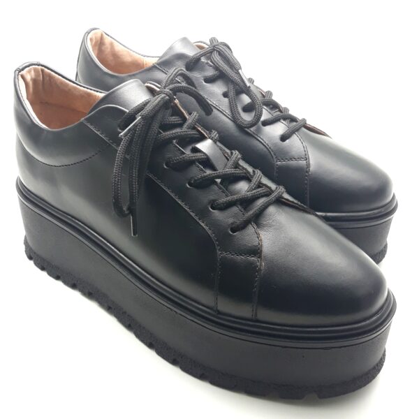 Pantofi dama cu siret din piele naturala neagra - imagine 3