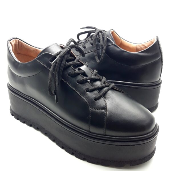 Pantofi dama cu siret din piele naturala neagra - imagine 2