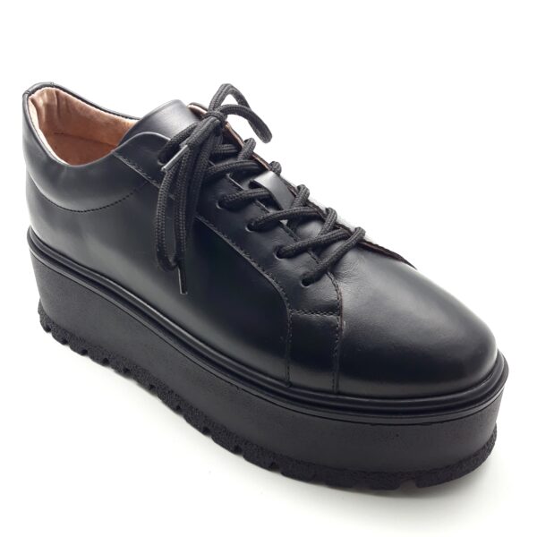 Pantofi dama cu siret din piele naturala neagra