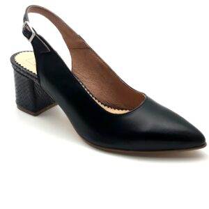 Pantofi decupati cu toc gros din piele naturala neagra