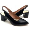 Pantofi decupati cu toc gros din piele naturala neagra - imagine 2