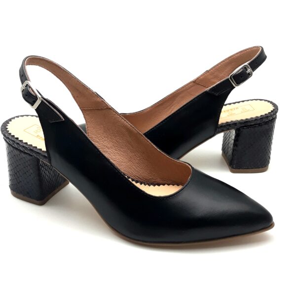Pantofi decupati cu toc gros din piele naturala neagra - imagine 2
