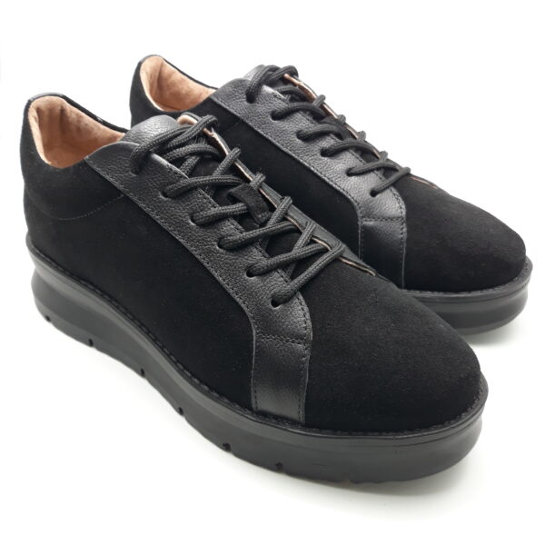 Pantofi dama cu siret din piele naturala intoarsa neagra - imagine 3