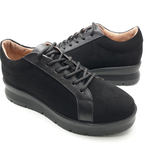 Pantofi dama cu siret din piele naturala intoarsa neagra - imagine 2