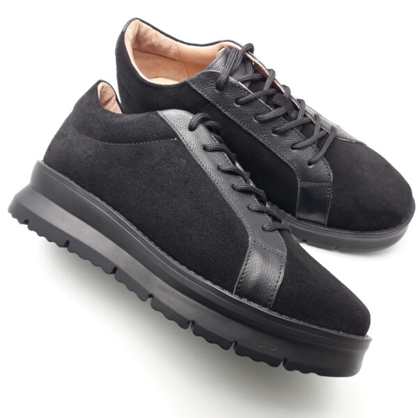 Pantofi dama cu siret din piele naturala intoarsa neagra - imagine 4