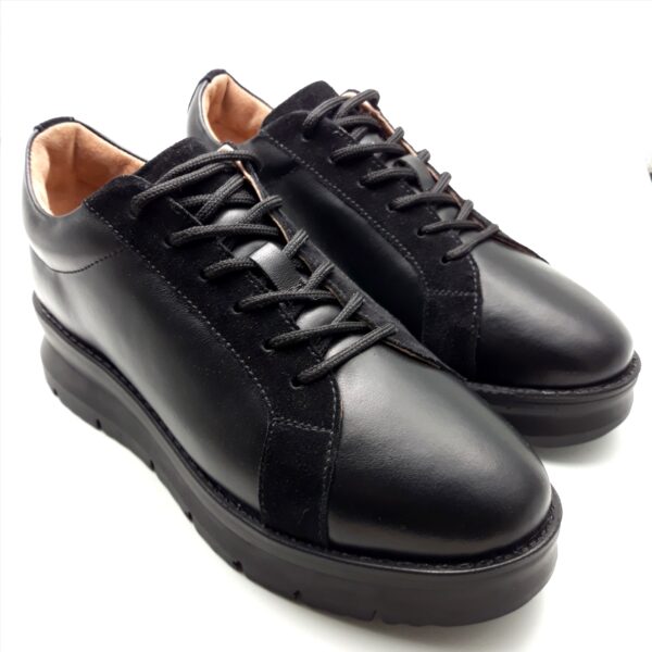Pantofi dama cu siret din piele naturala neagra - imagine 4