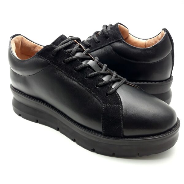 Pantofi dama cu siret din piele naturala neagra - imagine 2