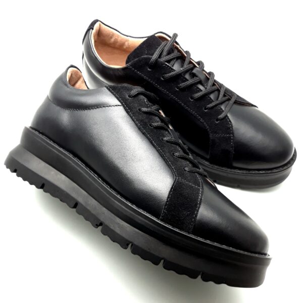 Pantofi dama cu siret din piele naturala neagra - imagine 3