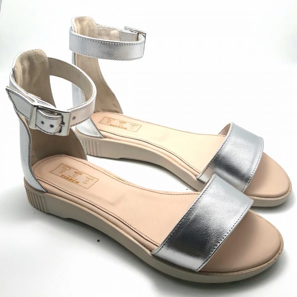 Sandale dama din piele naturala argintie - imagine 3