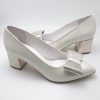 Pantofi dama din piele naturala lacuita crem cu fundita - imagine 2