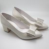 Pantofi dama din piele naturala lacuita crem cu fundita - imagine 3