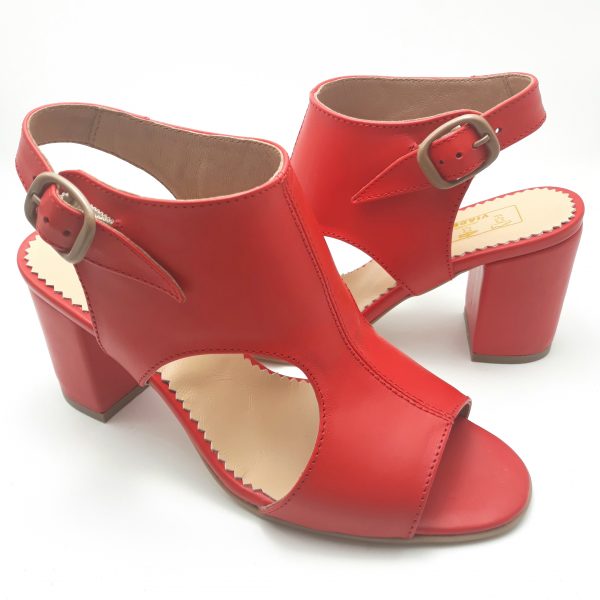 Sandale dama din piele naturala rosie - imagine 2