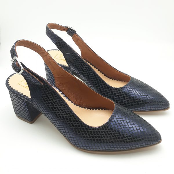 Pantofi decupati cu toc gros din piele naturala indigo - imagine 3
