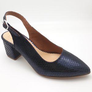 Pantofi decupati cu toc gros din piele naturala indigo