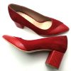 Pantofi cu toc gros din piele naturala intoarsa rosie - imagine 2