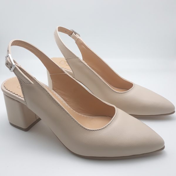 Pantofi decupati cu toc gros din piele naturala nude - imagine 3