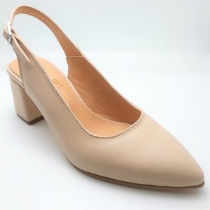 Pantofi decupati cu toc gros din piele naturala nude