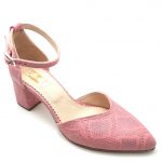 Pantofi decupati cu toc gros din piele naturala roz