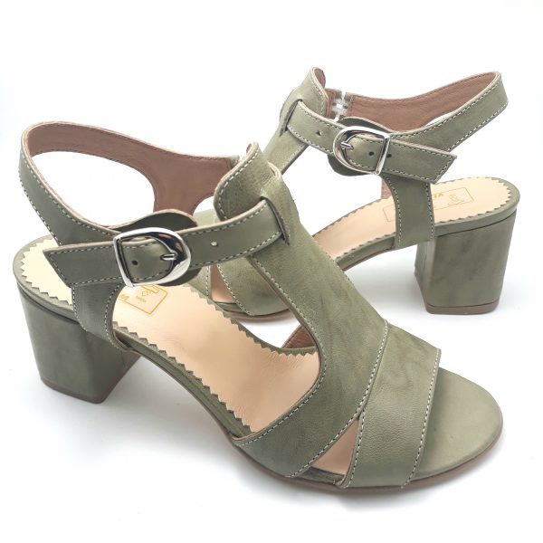 Sandale dama din piele naturala verde kaki - imagine 2