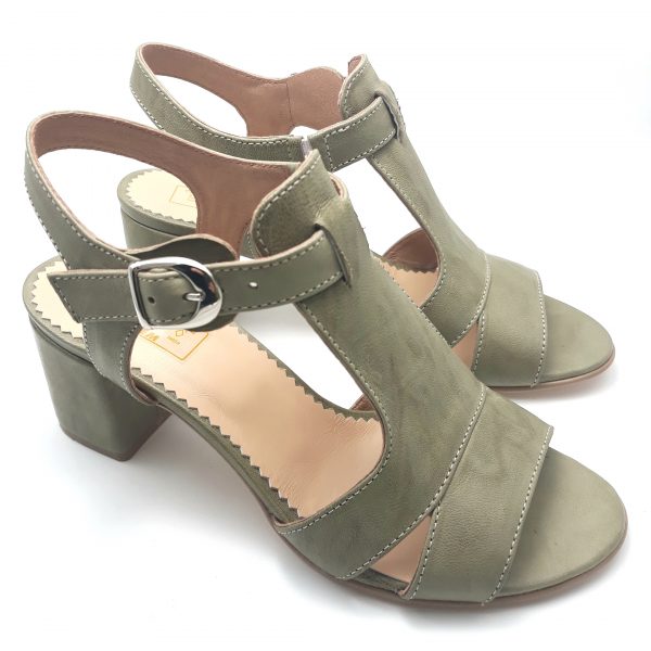 Sandale dama din piele naturala verde kaki - imagine 3