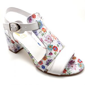 Sandale dama din piele naturala alba cu imprimeu floral