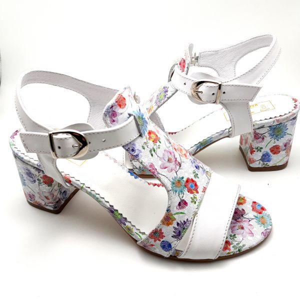 Sandale dama din piele naturala alba cu imprimeu floral - imagine 3