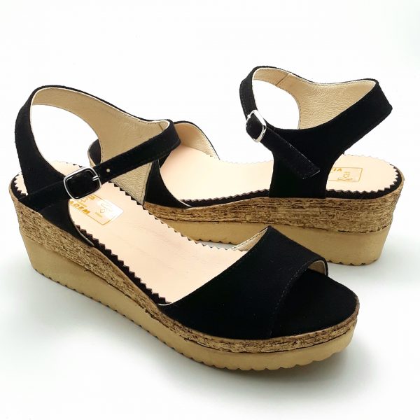 Sandale dama din piele naturala intoarsa neagra - imagine 3