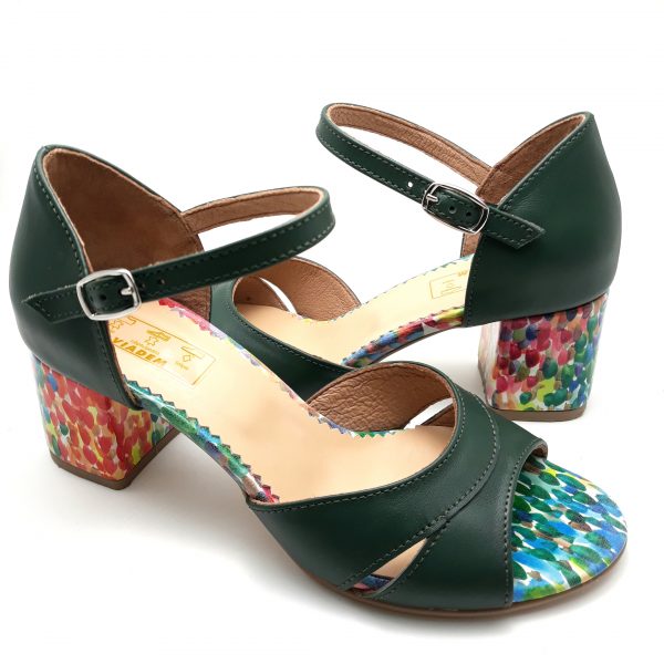 Sandale dama din piele naturala verde - imagine 2