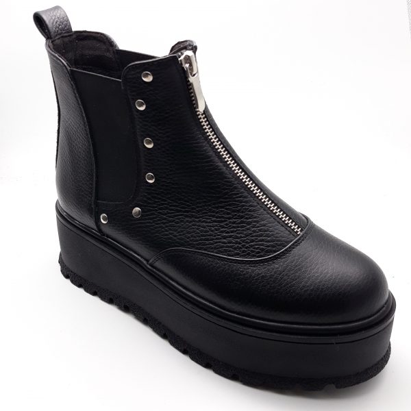 Ghete dama cu elastic din piele naturala bizonata neagra