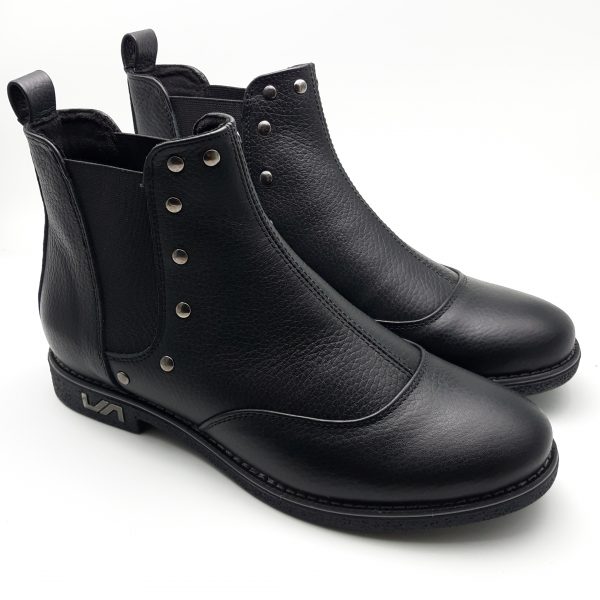 Ghete dama cu elastic din piele naturala bizonata neagra - imagine 3
