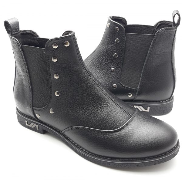 Ghete dama cu elastic din piele naturala bizonata neagra - imagine 2