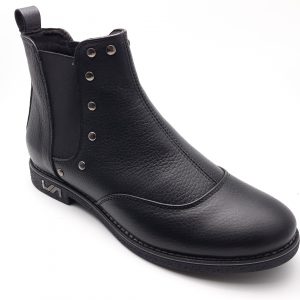 Ghete dama cu elastic din piele naturala bizonata neagra