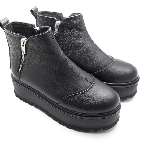 Ghete dama din piele naturala bizonata neagra - imagine 3