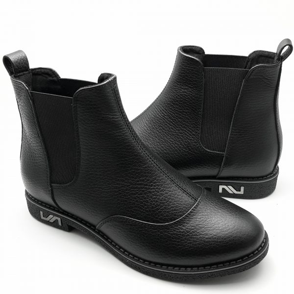 Ghete dama cu elastic din piele naturala bizonata neagra - imagine 3
