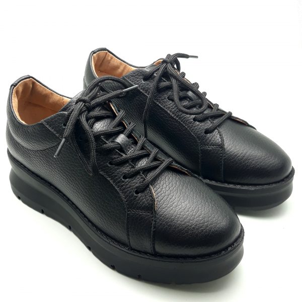 Pantofi dama cu siret din piele naturala neagra bizonata - imagine 3