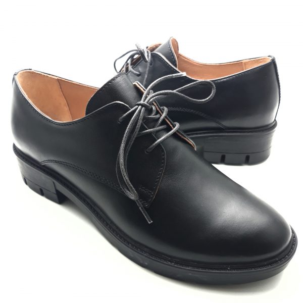 Pantofi dama cu siret din piele naturala neagra - imagine 2