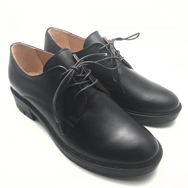 Pantofi dama cu siret din piele naturala neagra - imagine 3