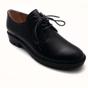Pantofi dama cu siret din piele naturala neagra