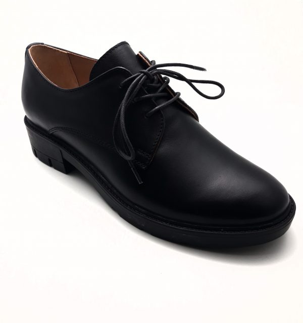 Pantofi dama cu siret din piele naturala neagra