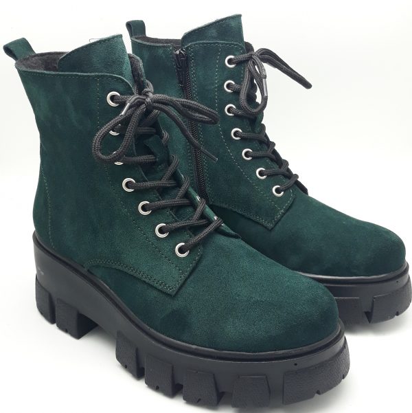 Ghete dama din piele naturala intoarsa verde smarald - imagine 2