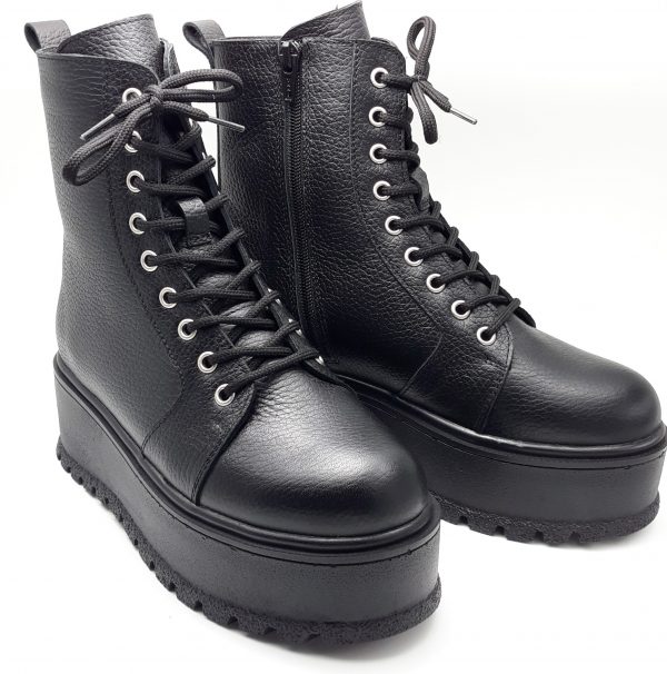 Ghete dama din piele naturala bizonata neagra - imagine 3