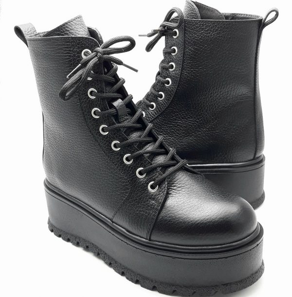 Ghete dama din piele naturala bizonata neagra - imagine 2
