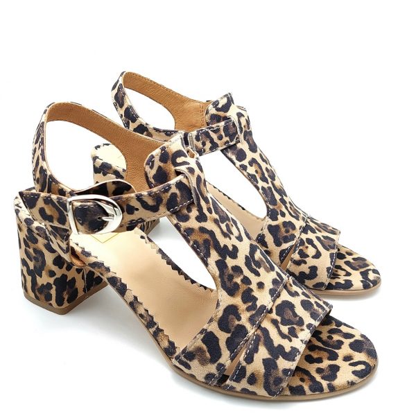 Sandale dama din piele naturala intoarsa imprimeu leopard - imagine 3
