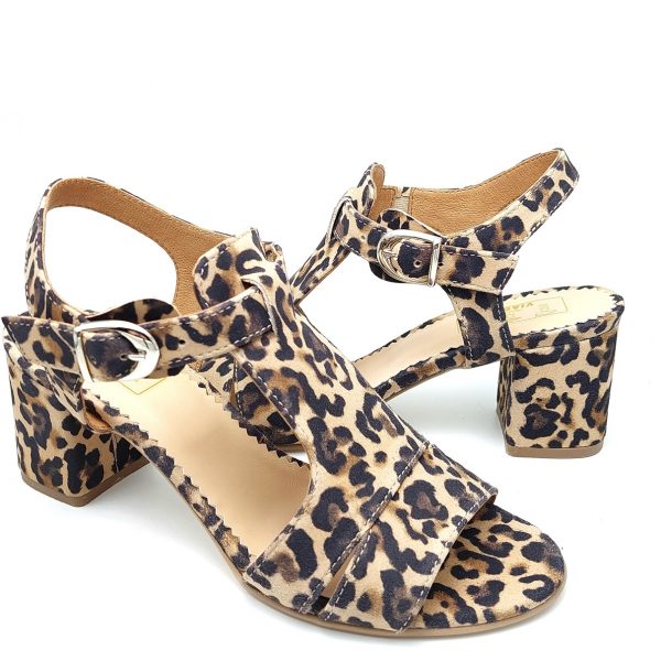 Sandale dama din piele naturala intoarsa imprimeu leopard - imagine 2