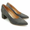 Pantofi dama cu toc gros din piele naturala intoarsa gri - imagine 3