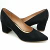 Pantofi dama cu toc gros din piele naturala intoarsa neagra - imagine 2