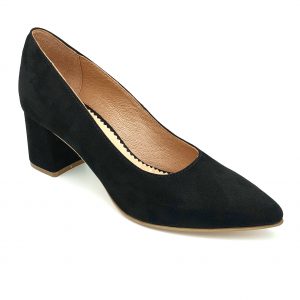 Pantofi dama cu toc gros din piele naturala intoarsa neagra