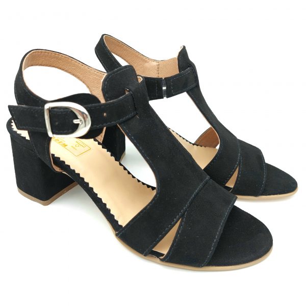 Sandale dama din piele naturala intoarsa neagra - imagine 2
