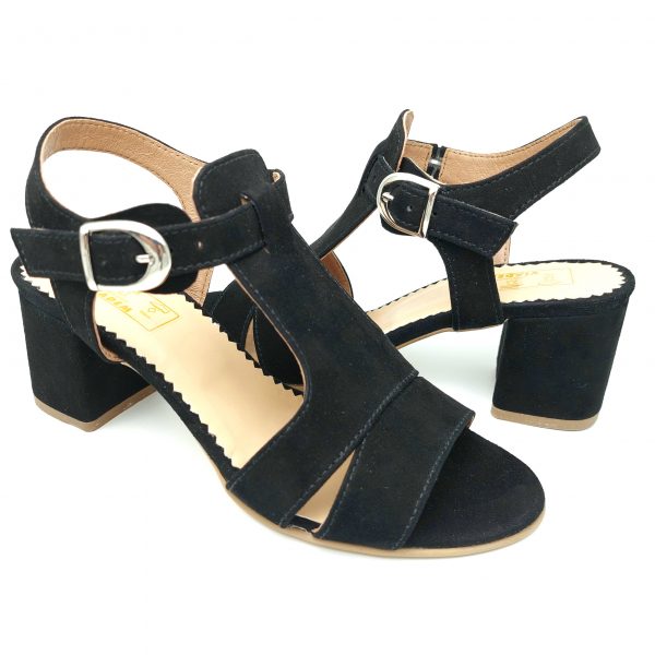 Sandale dama din piele naturala intoarsa neagra - imagine 3