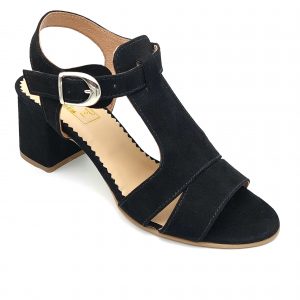 Sandale dama din piele naturala intoarsa neagra